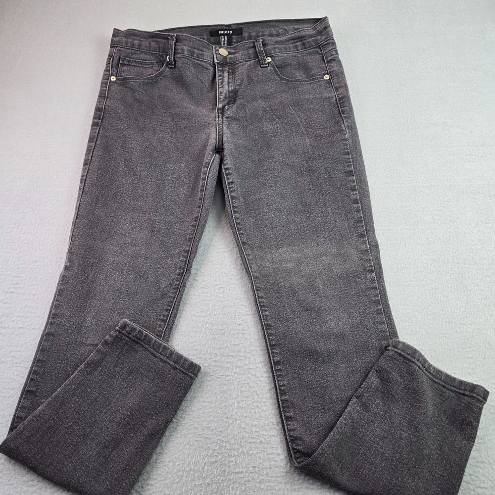 Forever 21 Black Skinny Jeans Size 29 Acid Wash Stretch Mid Rise Ankle Goth Y2K